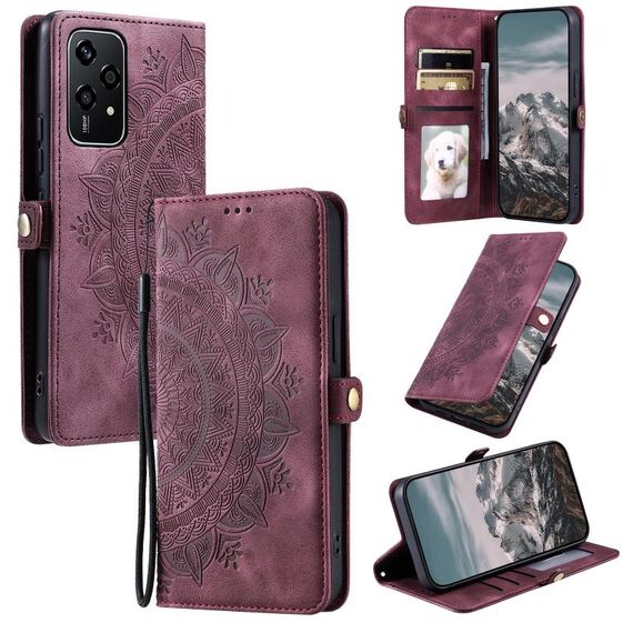 Custodia per telefono in pelle goffrata Totem Global Skin Feel per Honor 200 Lite (rosso vino)