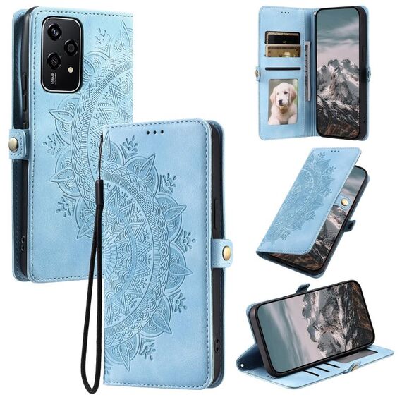 Custodia per telefono in pelle goffrata Totem Global Skin Feel per Honor 200 Lite (blu)