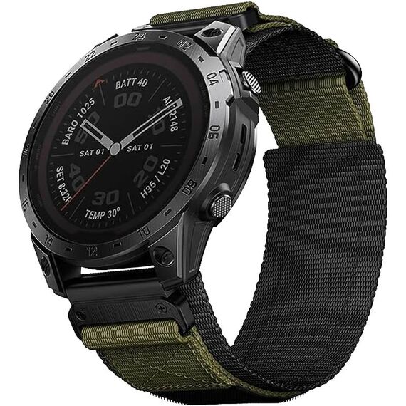 Per Garmin Fenix ​​7X Nylon Loop Hook And Loop Fastener Quick Release Watch Band (verde militare)