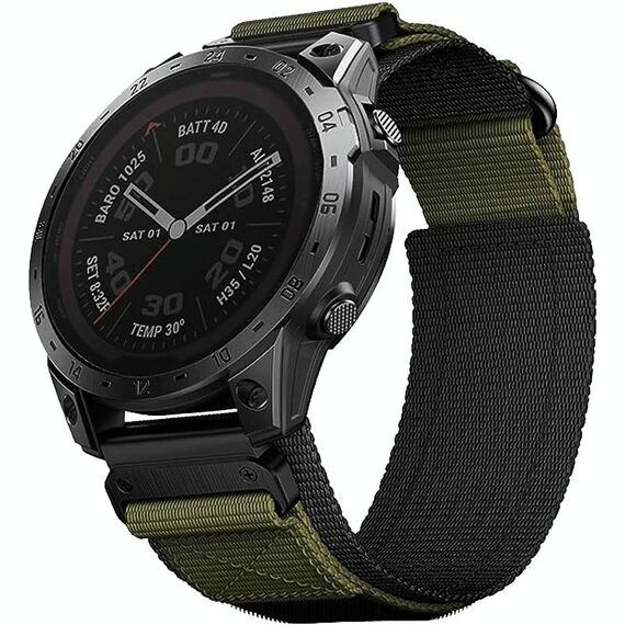 Per Garmin Fenix ​​7 Nylon Loop Hook And Loop Fastener Quick Release Watch Band (verde militare)
