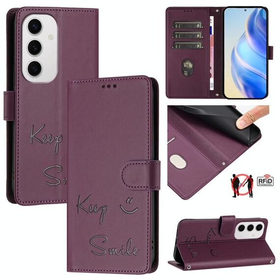 Per Samsung Galaxy S24 FE 5G Smile Embossing RFID Custodia in pelle per telefono (viola)