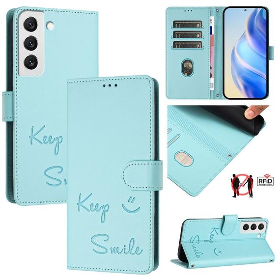 Per Samsung Galaxy S22 5G Smile Embossing RFID Custodia in pelle per telefono (verde menta)