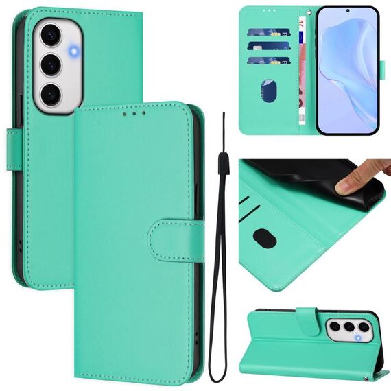 Per Samsung Galaxy S24 FE 5G Custodia in pelle tinta unita con cordino (verde)