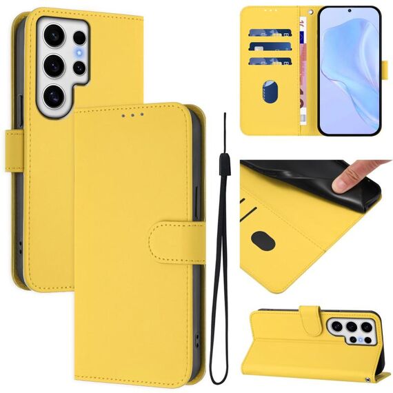 Per Samsung Galaxy S24 Ultra 5G Custodia in pelle tinta unita con cordino (giallo limone)