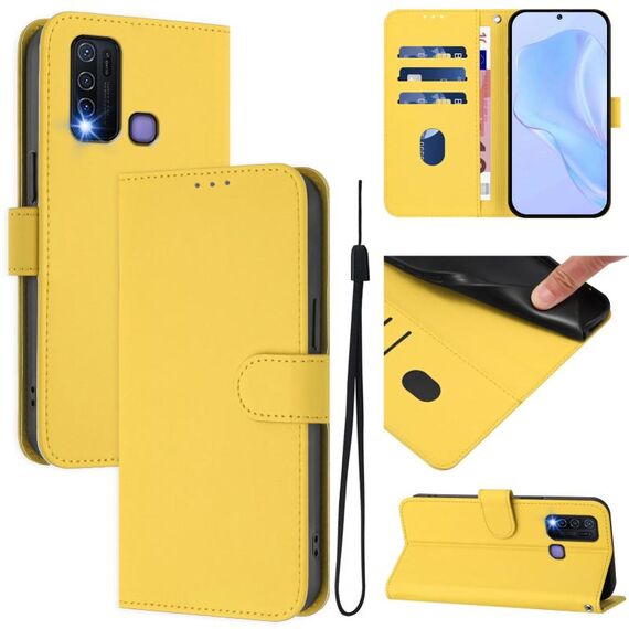 Per vivo Y30 4G Custodia per telefono in pelle tinta unita con cordino Global Skin Feel (giallo limone)