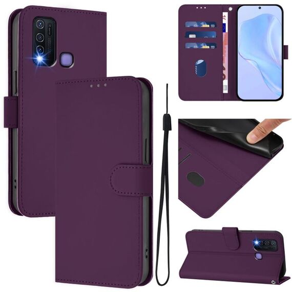 Per vivo Y30 4G Custodia per telefono in pelle tinta unita con cordino Global Skin Feel (viola)