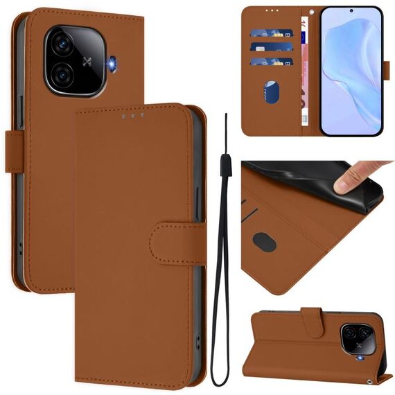 Per vivo iQOO Z9 5G / Z9 Turbo 5G Custodia in pelle tinta unita con cordino (marrone)