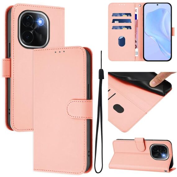 Per vivo iQOO Z9s Pro 5G India Custodia in pelle tinta unita con cordino (rosa)
