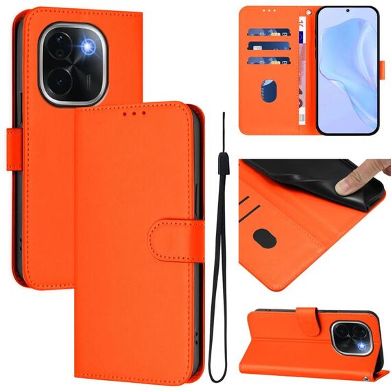 Per vivo iQOO Z9s Pro 5G India Custodia in pelle tinta unita con cordino (arancione)