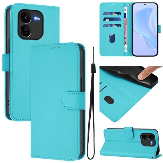 Per vivo iQOO Z9X Custodia in pelle tinta unita con cordino (Lake Blue)