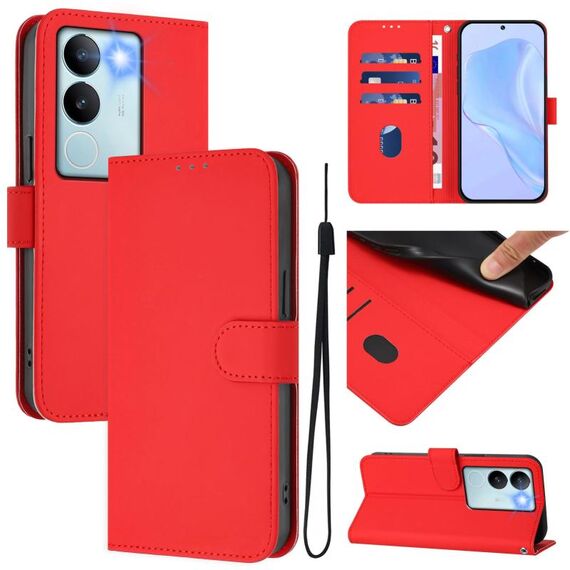 Per vivo V29 5G Global / V29 Pro Custodia in pelle tinta unita con cordino (rosso)