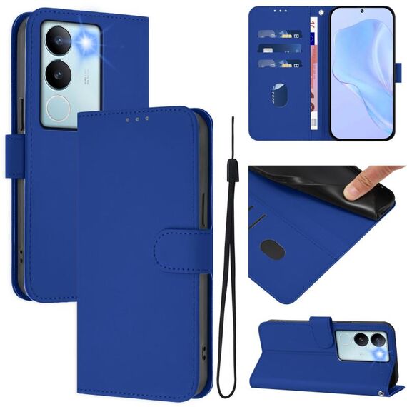 Per vivo V29 5G Global / V29 Pro Custodia in pelle tinta unita con cordino (blu scuro)