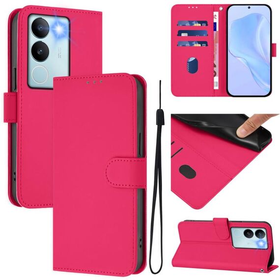 Per vivo V29 5G Global / V29 Pro Custodia in pelle tinta unita con cordino (rosso rosa)