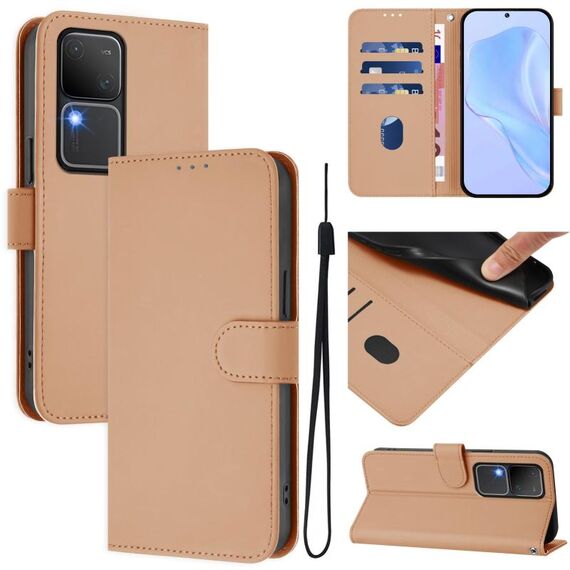 Per vivo V30 5G Global / V30 Pro Global Custodia per telefono in pelle tinta unita con cordino (nudo)