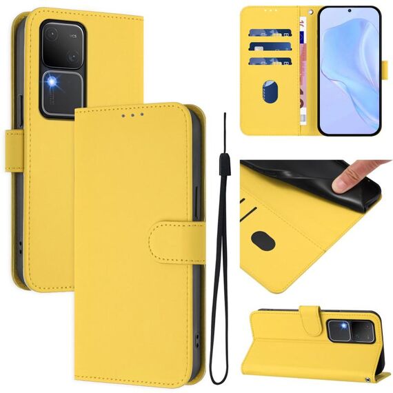 Per vivo V30 5G Global / V30 Pro Global Custodia in pelle tinta unita con cordino (giallo limone)