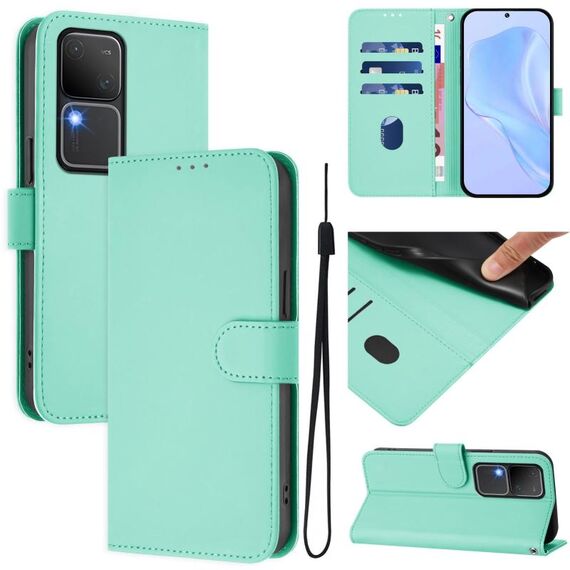 Per vivo V30 5G Global / V30 Pro Global Custodia in pelle tinta unita con cordino (verde menta)