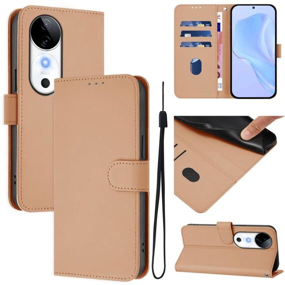 Per vivo S19 Custodia per telefono in pelle tinta unita con cordino (nudo)