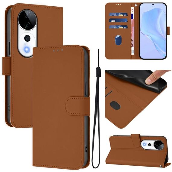 Per vivo S19 Pro Custodia in pelle tinta unita con cordino (marrone)
