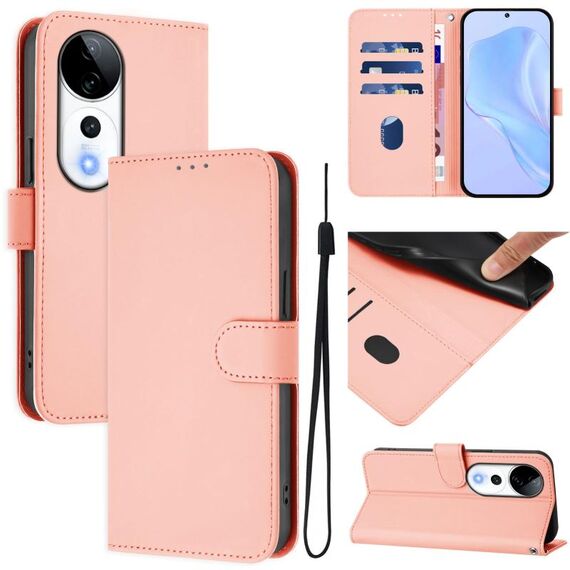 Per vivo S19 Pro Custodia per telefono in pelle tinta unita con cordino (rosa)