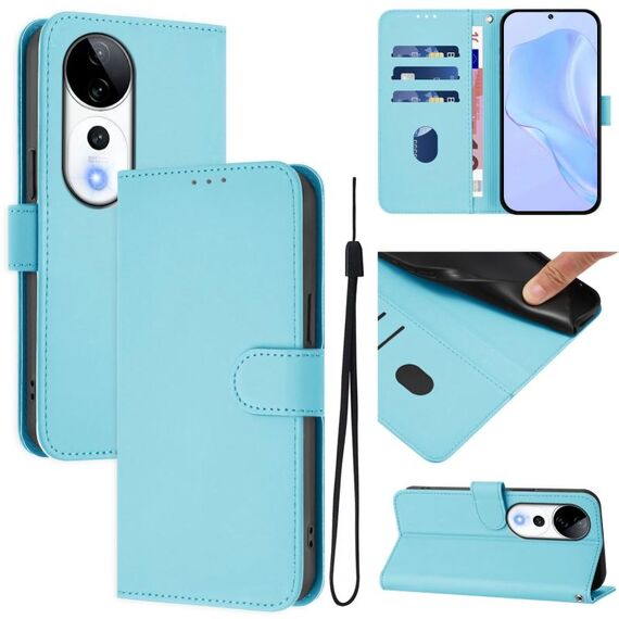Per vivo S19 Pro Custodia in pelle tinta unita con cordino (blu cielo)