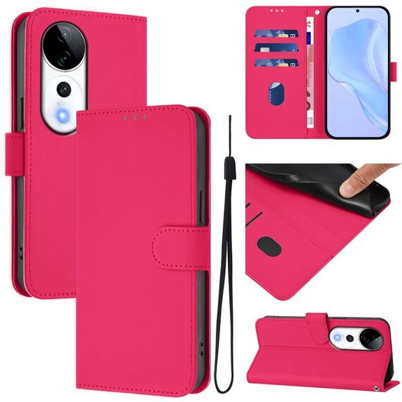 Per vivo S19 Pro Custodia in pelle tinta unita con cordino (rosso rosa)