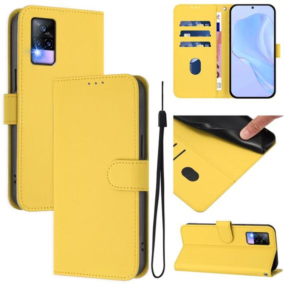 Per vivo V20 / V21E 4G / Y73 2021 Custodia in pelle tinta unita con cordino (giallo limone)
