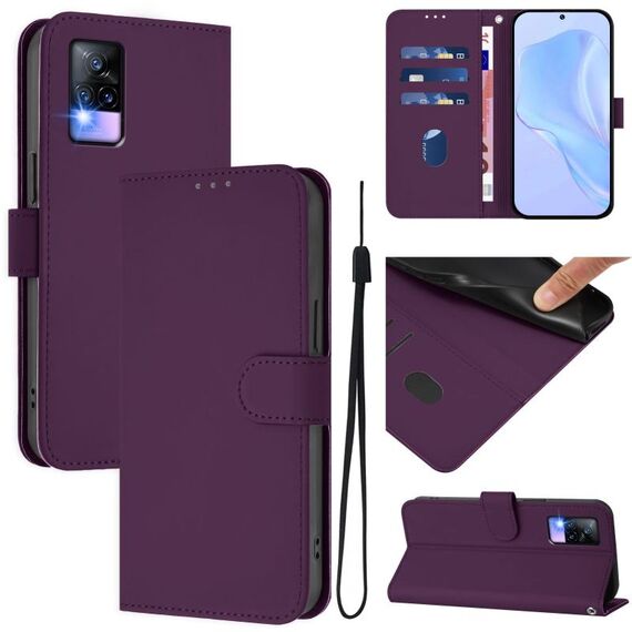 Per vivo V20 / V21E 4G / Y73 2021 Custodia in pelle tinta unita con cordino (viola)