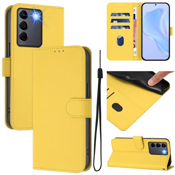 Per vivo V27 5G / V27 Pro 5G Custodia per telefono in pelle tinta unita con cordino (giallo limone)