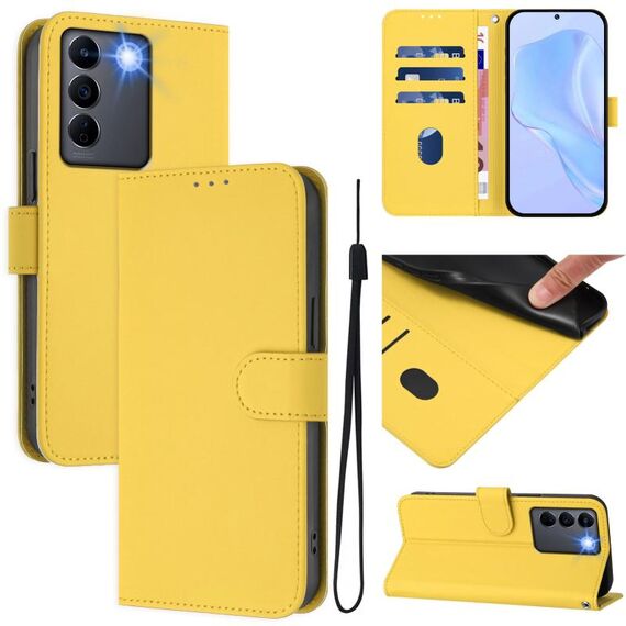 Per vivo V27E 4G Global / T2 4G Global Custodia in pelle tinta unita con cordino (giallo limone)