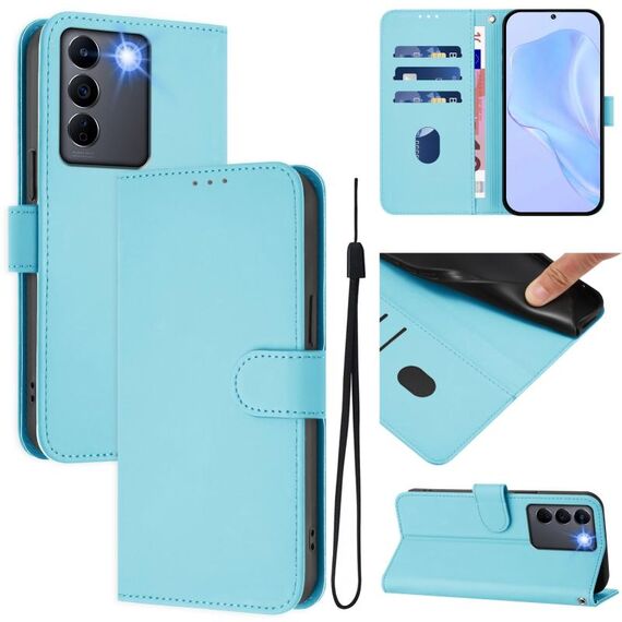 Per vivo V27E 4G Global / T2 4G Global Custodia in pelle tinta unita con cordino (blu cielo)
