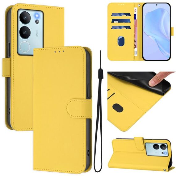 Per vivo V29E 5G Global / Y200 5G Global Custodia in pelle tinta unita con cordino (giallo limone)