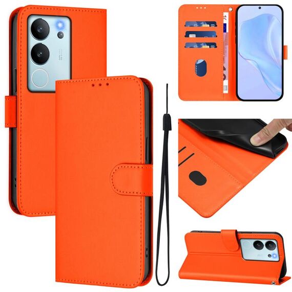 Per vivo V30 Lite 5G Custodia per telefono in pelle tinta unita con cordino Global Skin Feel (arancione)