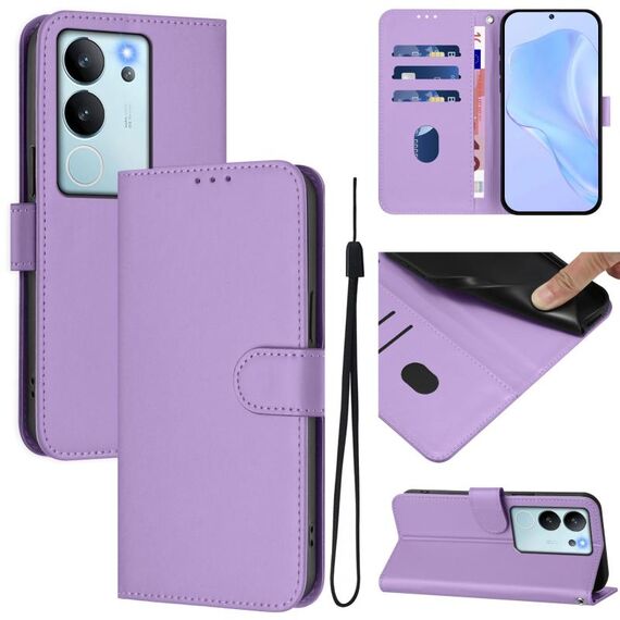 Per vivo V30 Lite 5G Custodia per telefono in pelle tinta unita con cordino Global Skin Feel (viola lavanda)