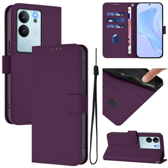 Per vivo V30 Lite 5G Custodia per telefono in pelle tinta unita con cordino Global Skin Feel (viola)