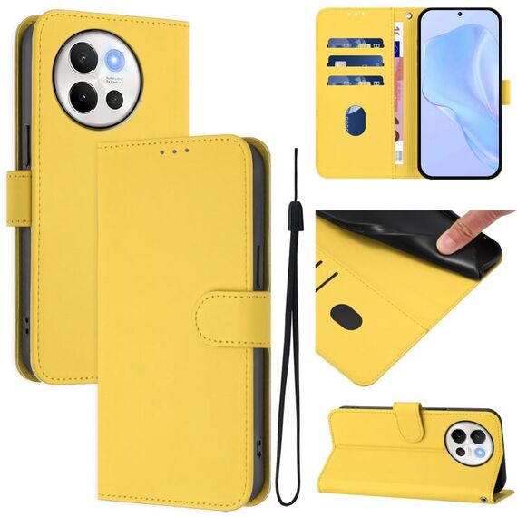 Per vivo V40 Lite 5G / V30E 5G Custodia per telefono in pelle tinta unita con cordino Global Skin Feel (giallo limone)