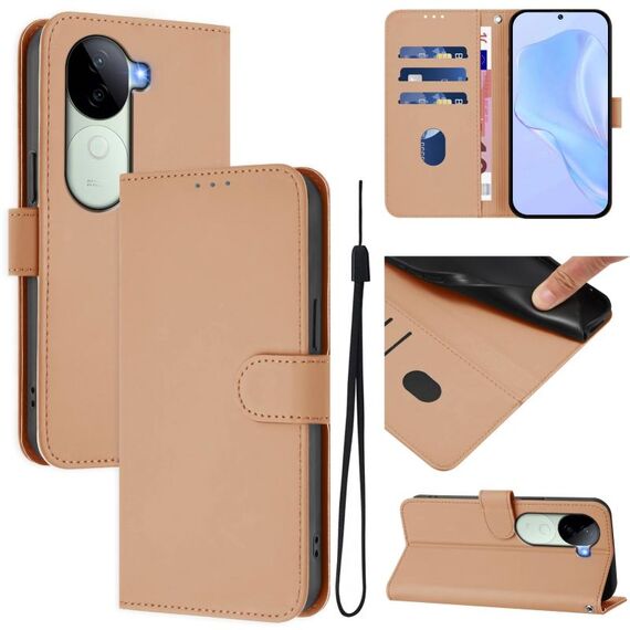 Per vivo V40E 5G India / iQOO Z9s 5G Custodia in pelle tinta unita con cordino (nudo)