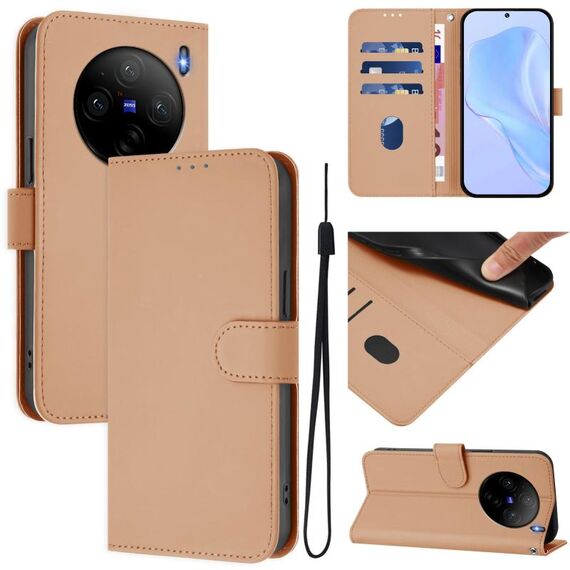 Per vivo X100S 5G Custodia in pelle tinta unita con cordino (nudo)