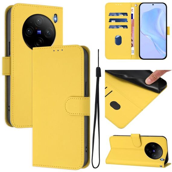 Per vivo X100S 5G Custodia in pelle tinta unita con cordino (giallo limone)