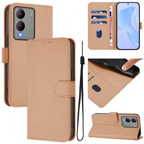 Per vivo Y17S 4G Custodia per telefono in pelle tinta unita con cordino Global Skin Feel (nudo)