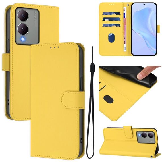 Per vivo Y17S 4G Custodia per telefono in pelle tinta unita con cordino Global Skin Feel (giallo limone)