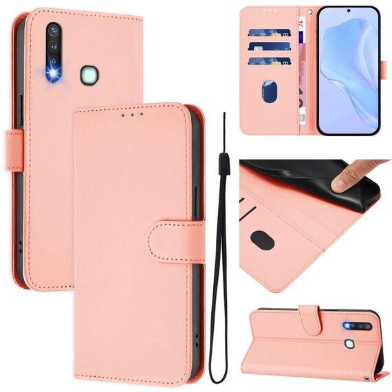 Per vivo Y19 / U3 / Y5S / Z5i / U20 Custodia in pelle tinta unita con cordino (rosa)