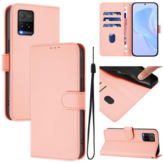 Per vivo Y33S 4G Global / Y21 2021 Custodia in pelle tinta unita con cordino (rosa)