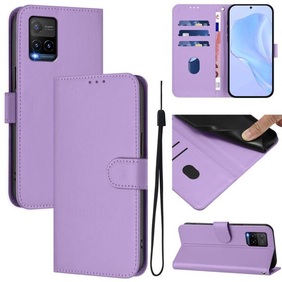 Per vivo Y33S 4G Global / Y21 2021 Custodia in pelle tinta unita con cordino (viola lavanda)