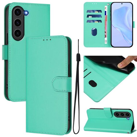 Per Samsung Galaxy S23 FE 5G Custodia in pelle tinta unita con cordino (verde)