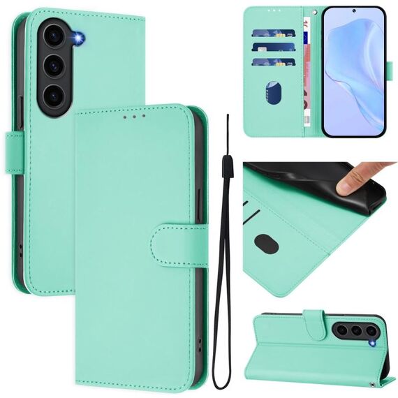 Per Samsung Galaxy S23 FE 5G Custodia in pelle tinta unita con cordino (verde menta)
