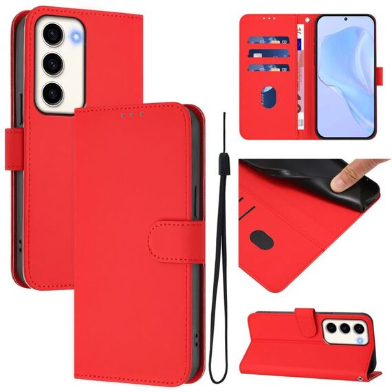 Per Samsung Galaxy S23 5G Custodia in pelle tinta unita con cordino (rosso)