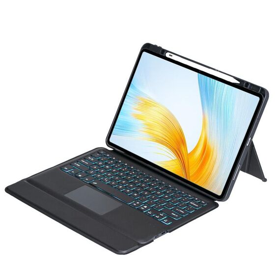 Custodia in pelle con tastiera Bluetooth retroilluminata staccabile per Honor MagicPad 13 con touchpad (nero)