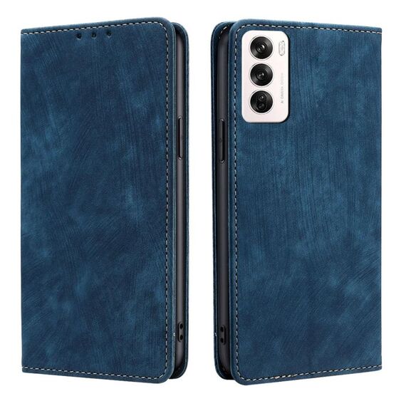 Per OPPO Reno12 5G Global RFID Anti-theft Brush Custodia magnetica in pelle per telefono (blu)