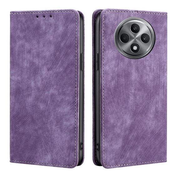 Per OPPO Reno12 F 5G RFID Anti-furto Spazzola Magnetico Custodia in Pelle per Telefono (Viola)