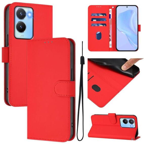 Per vivo Y56 5G Global / Y16 4G Global Custodia in pelle tinta unita con cordino (rosso)